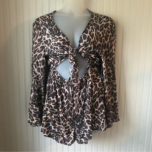 BAR III Retail $78 Beach Cheetah Knot-Front Cut Out Romper Cover-Up Size XLarge